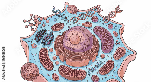 Detailed illustration of a eukaryotic cell's internal structures and organelles