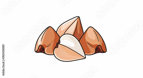 Pile of raw, triangular-shaped buckwheat groats with light and dark brown tones