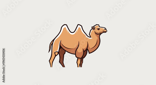 Stylized camel illustration with two humps, walking right, on a plain background