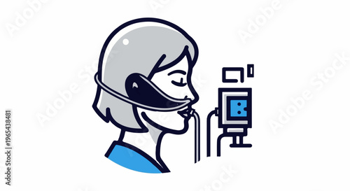 Person with oxygen mask connected to a medical device