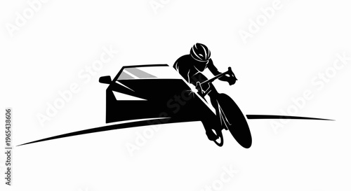 Silhouette of a cyclist and car on a road