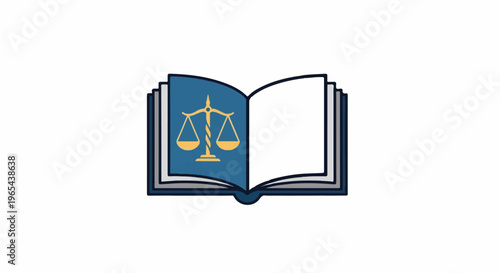 An open book with scales of justice on its left page