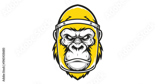 Angry Gorilla Face Logo, Fierce Primate Head, Yellow and Black Cartoon Style