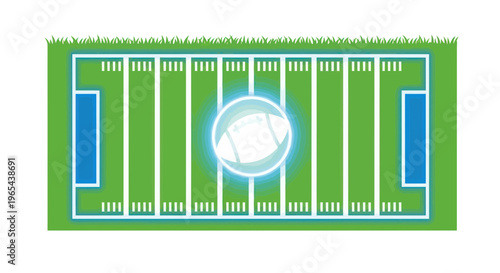American Football Field with Glowing Ball and Holographic Lines