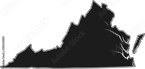 Silhouette of the state of Virginia with a clean white outline on a white background