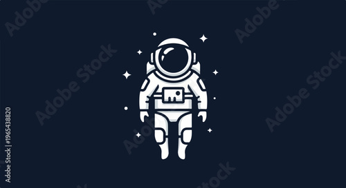 Simple cartoon astronaut floats in starry space