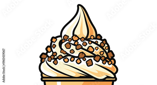 Creamy Soft Serve Ice Cream Cone with Toffee Bits