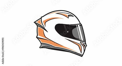 White racing helmet with orange and grey accents and a black visor