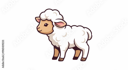 Cute cartoon sheep with fluffy white wool and brown legs
