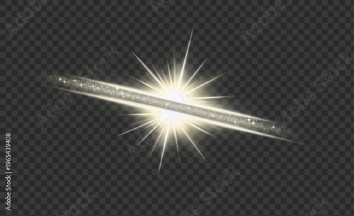 Vector illustration of a bright star. A burst of light with bright rays, stars, gas, and cosmic dust on a transparent background.