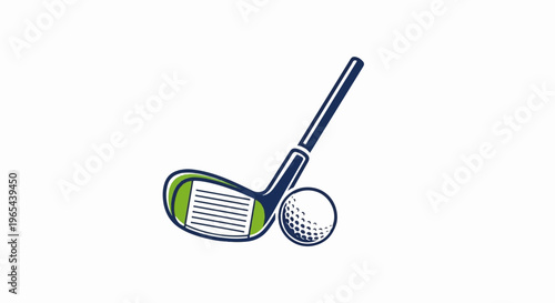 Stylized golf club poised to strike a dimpled golf ball
