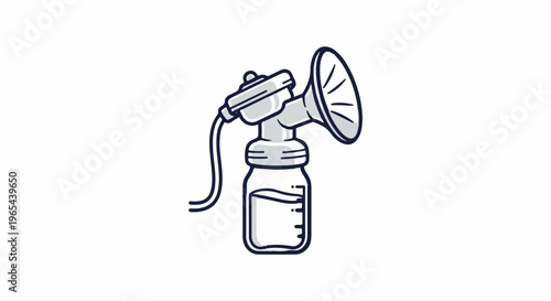 Stylized illustration of a manual breast pump with a collection bottle