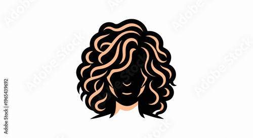 Stylized illustration of a woman's head with voluminous curly hair and features