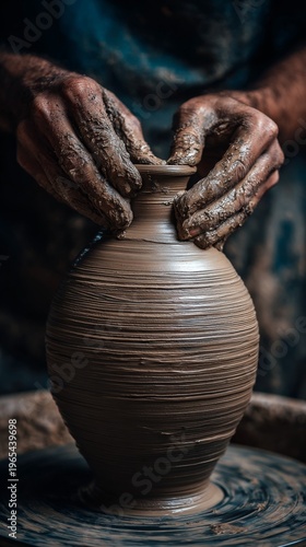 close up of hands molding clay doing vase on black background