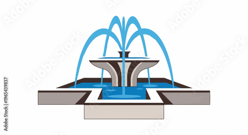 Multi-tiered fountain with gracefully arching water streams, isolated on white