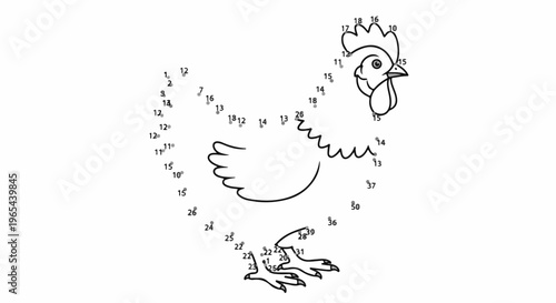 Outline of a chicken formed by connecting numbered dots, with partial body and head