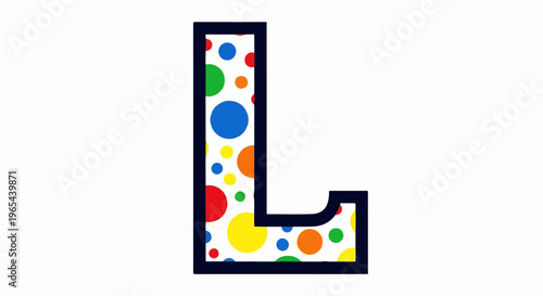 Stylized letter L with colorful polka dots inside