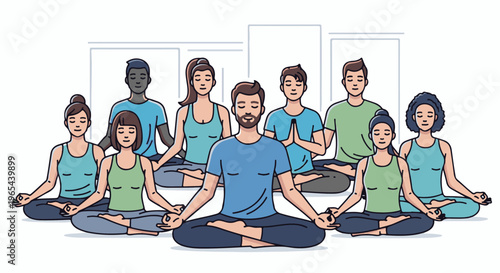 Diverse group of people practicing yoga in a studio class