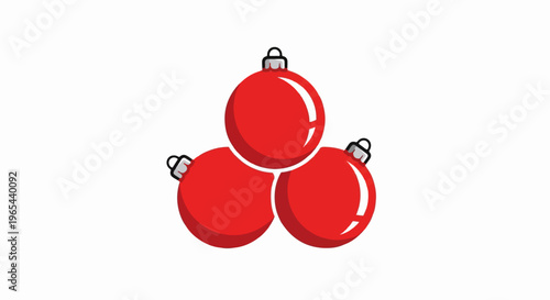 Three red Christmas ornaments stacked together on a white background