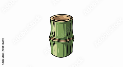 Segmented bamboo stalk, green, stylized drawing, hollow center