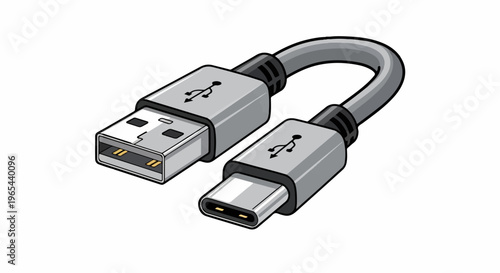 Gray USB cable with USB-A and USB-C connectors
