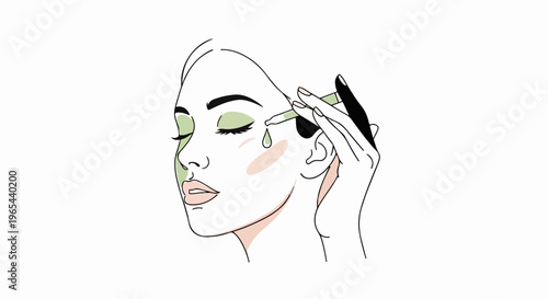 Woman applying serum to face with a dropper, a drop falls