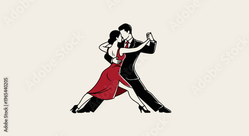 Elegant couple performs a dramatic dance in formal attire