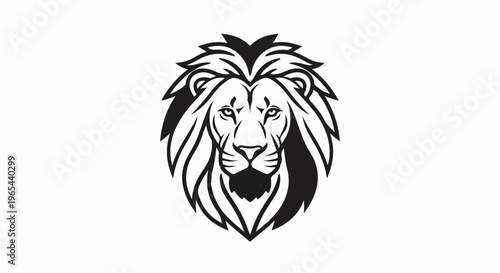 A bold, stylized black and white depiction of a lion's head