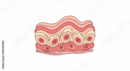 Cross-section illustration of layered biological tissue with cellular structures