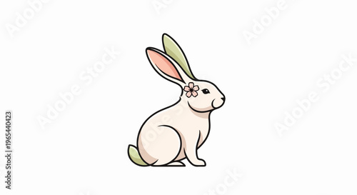 A cute white rabbit with pink inner ears and a flower on its head
