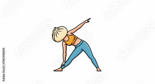 Cartoon figure in yoga pose with a steamed bun as a head