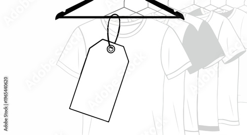 Blank tag on t-shirts hanging on a rack
