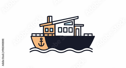 A simplistic illustration of a modern vessel with an anchor on its hull