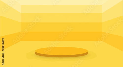 Yellow stage inside a room with horizontal bands of light and shadow