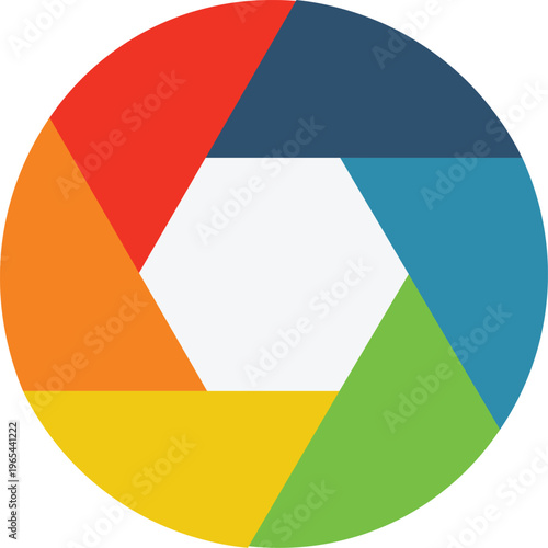colorful circular shutter pinwheel hexagon logo icon design creative brand identity modern flat isolated background.