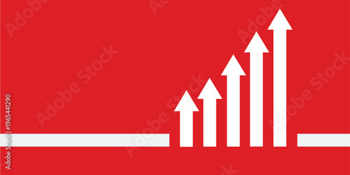 red background white arrows growth chart business success concept minimal design 