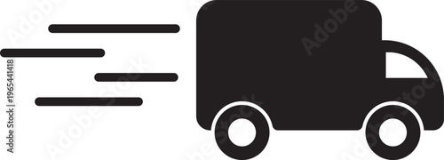 Fast moving courier delivery truck flat icon for express shipping logistics apps and websites