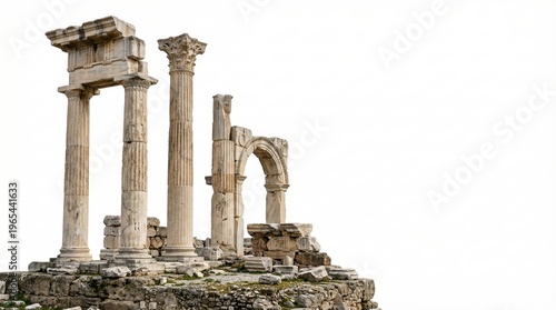 Ancient Temple Ruins With Classical Columns And Arched Entrance On Rocky Hilltop
