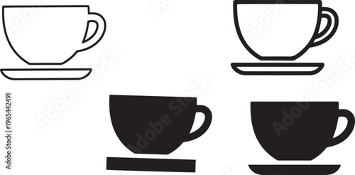 A simple set of silver coffee and tea cups isolated on a white background suitable for beverage and cafe concepts.