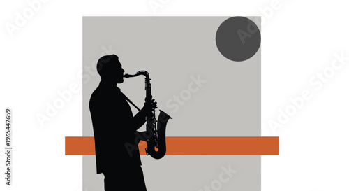 Saxophone player silhouette, music icon, jazz musician, black silhouette