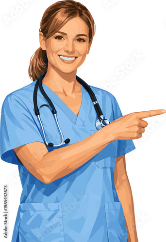 Isolated a realistic nurse who is pointing vector art with white background..