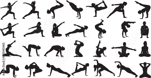 dynamic yoga and fitness poses flat design vector illustration