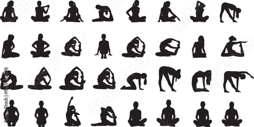 yoga poses and flexibility training sequence flat design vector illustration