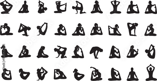 yoga poses and flexibility exercises flat design vector illustration
