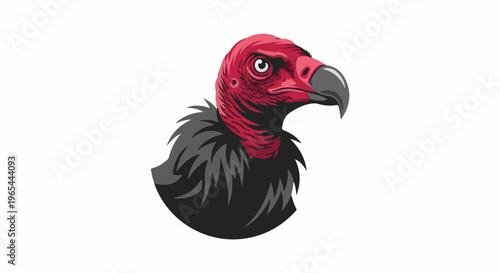 Crimson-necked bird with black plumage and sharp beak