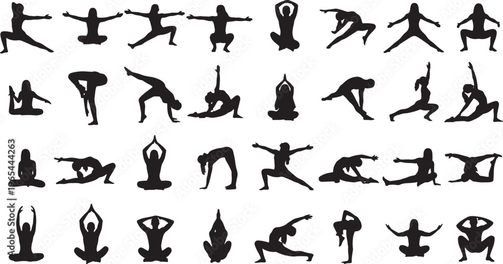 Obraz premium yoga poses and fitness exercises flat design vector illustration