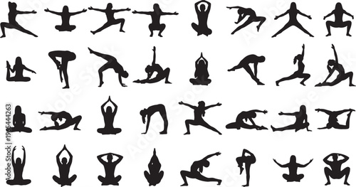 yoga poses and fitness exercises flat design vector illustration