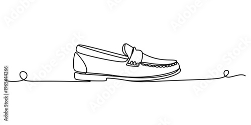 A continuous single line drawing of a classic loafer shoe on a clean and simple white background Vector, illustration