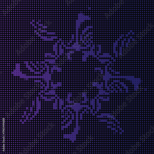 Purple floral pattern with small dots on a dark background