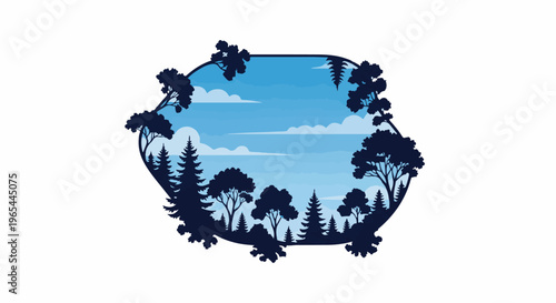 Dark silhouette of trees and clouds against a vibrant blue sky